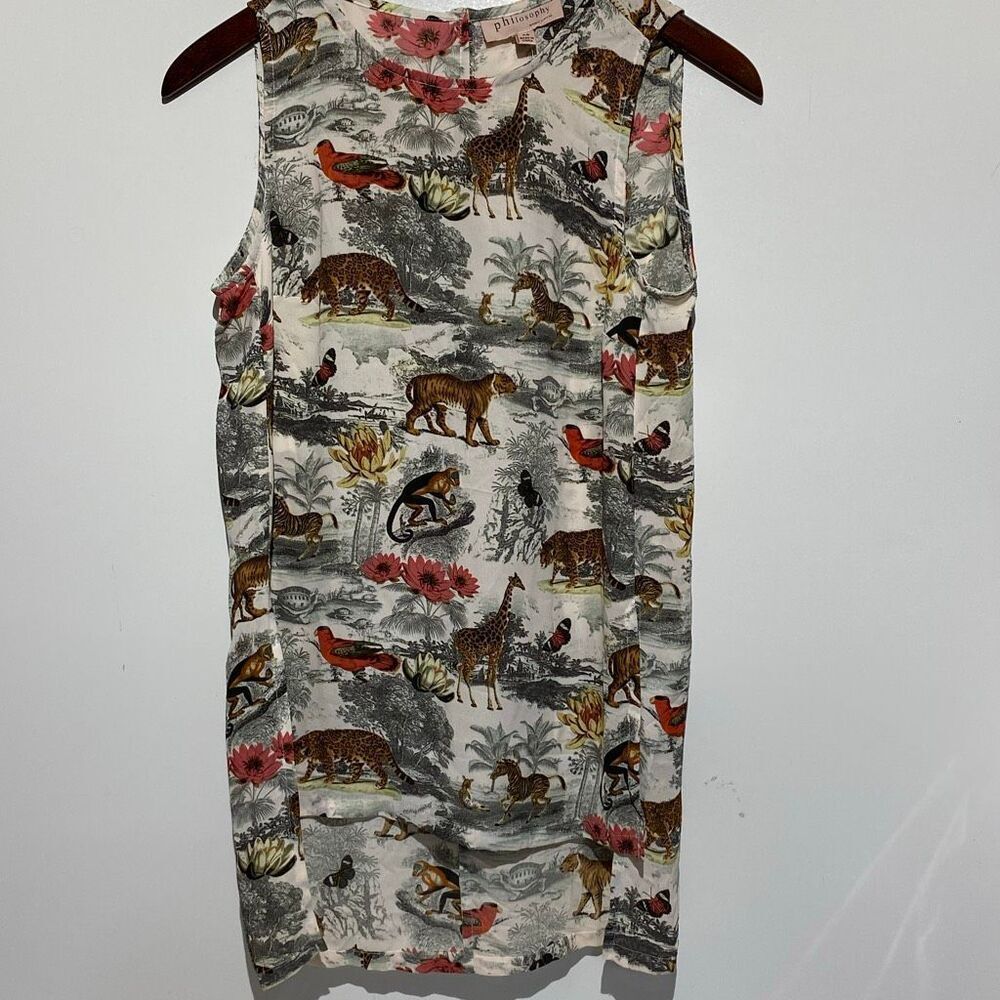 Philosophy Republic Women's Multicolor Safari Print‎ Sleeveless Blouse XS NWT